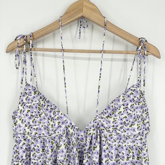 REVOLVE More To Come Viola Tie Strap Mini Dress Floral Plunge V-Neck in Lavender - Picture 5 of 14